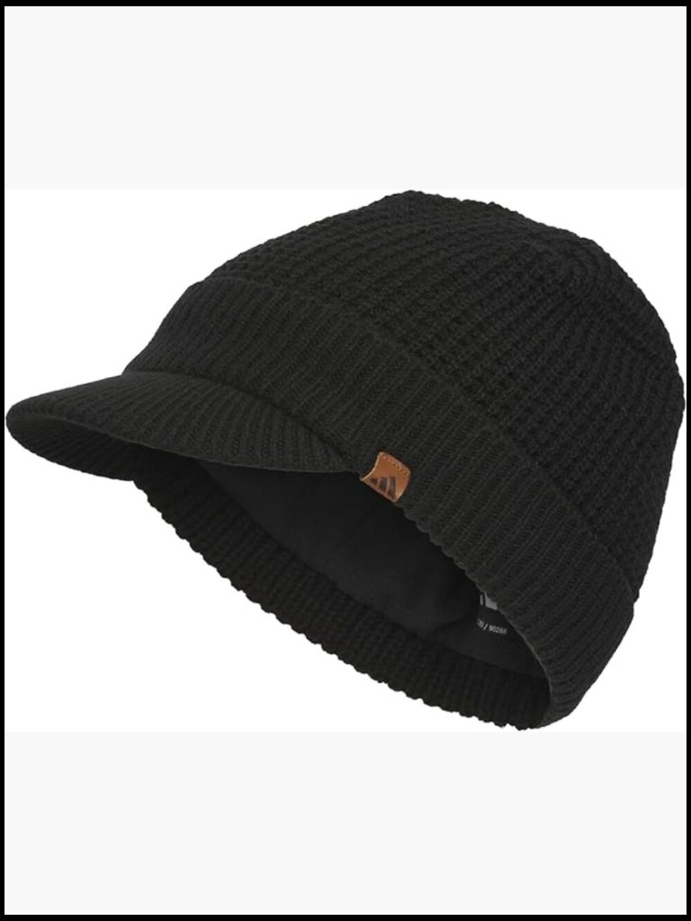 Waffle Knit Fleece-Lined Beanie with Brim for Winter Sports